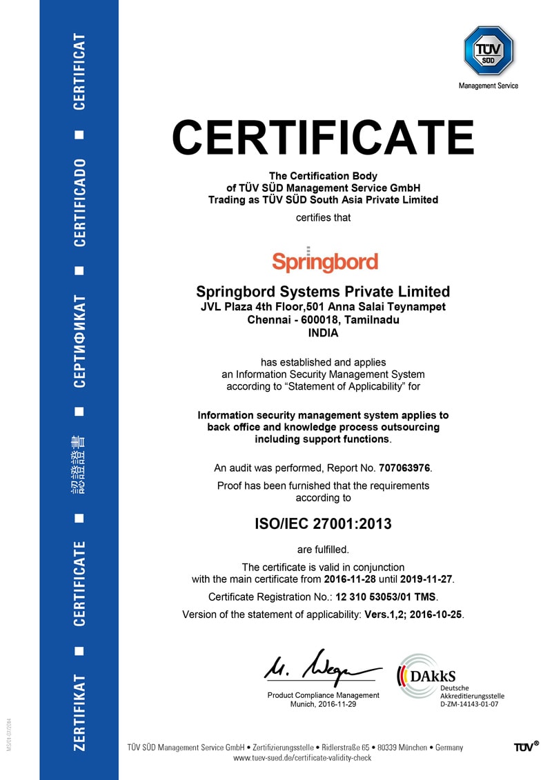 ISO 27001 Certificate